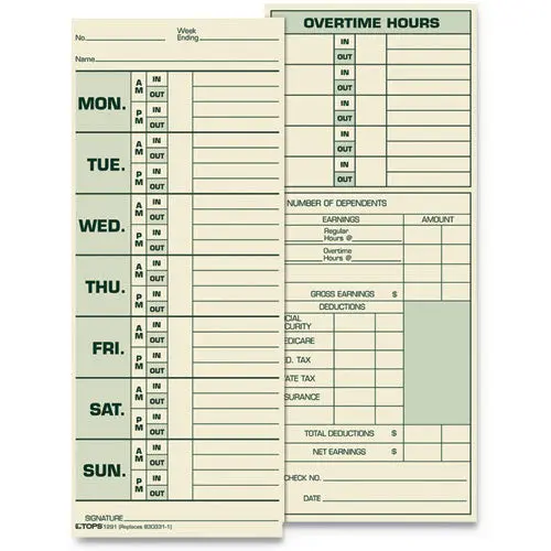 Time Card For Pyramid Model 331-10, Weekly, Two-Sided, 3 1-2 X 8 1-2, 500-Box 1