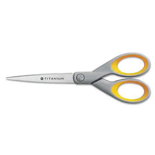 Titanium Bonded Scissors, 7" Long, 3" Cut Length, Gray-Yellow Straight Handle 1