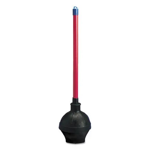 Toilet Plunger, 18" Plastic Handle W- 5 5-8" Dia Bowl, Red-Black, 6-Carton 1