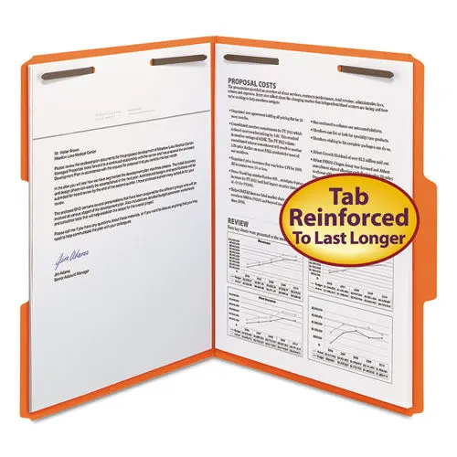 Top Tab Colored 2-Fastener Folders, 1-3-Cut Tabs, Letter Size, Orange, 50-Box 1