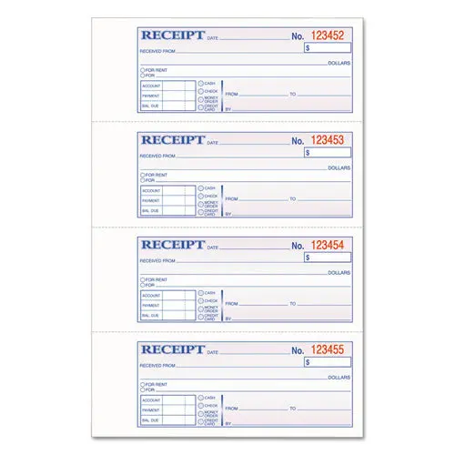 Tops 3-Part Hardbound Receipt Book, 7 X 2 3-4, Carbonless, 200 Sets-Book 1