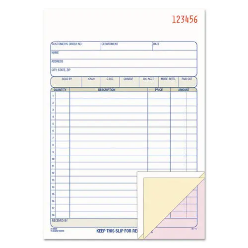 Tops Sales-Order Book, 7 15-16 X 5 9-16, 3-Part Carbonless, 50 Sets-Book 1