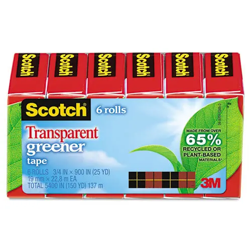 Transparent Greener Tape, 1" Core, 0.75" X 75 Ft, Transparent, 6-Pack 1