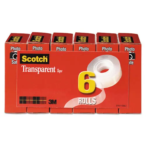 Transparent Tape, 1" Core, 0.75" X 36 Yds, Transparent, 6-Pack 1