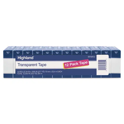 Transparent Tape, 1" Core, 0.75" X 83.33 Ft, Clear, 12-Pack 1