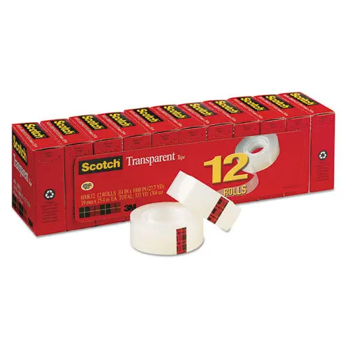 Transparent Tape, 1" Core, 0.75" X 83.33 Ft, Transparent, 12-Pack 1