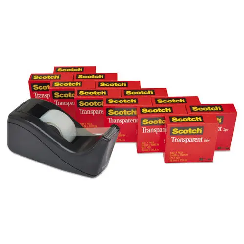 Transparent Tape Value Pack With Black Dispenser, 1" Core, 0.75" X 83.33 Ft, Transparent 1