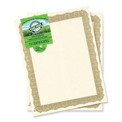 Tree Free Award Certificates, 8.5 X 11, Natural With Gold Braided Border, 15/Pack 1