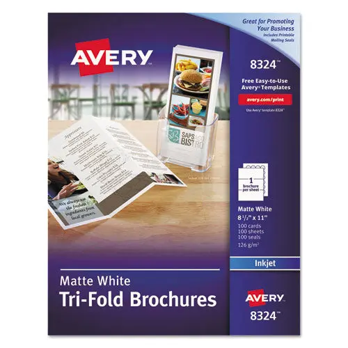 Tri-Fold Brochures, 92 Bright, 83Lb, 8.5 X 11, Matte White, 100-Pack 1