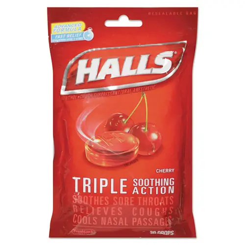 Triple Action Cough Drops, Cherry, 30-Bag, 12 Bags-Box 1