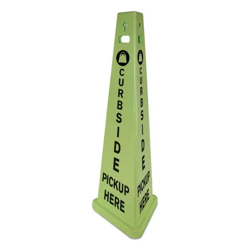 Trivu 3-Sided Curbside Pickup Here Sign, Fluorescent Green, 14.75 X 12.7 X 40, Plastic 1