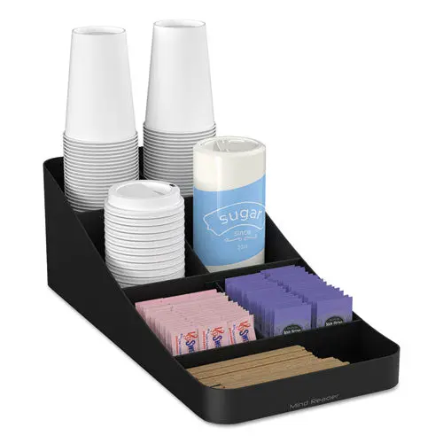 Trove Seven-Compartment Coffee Condiment Organizer, Black, 7 3-4 X 16 X 5 1-4 1