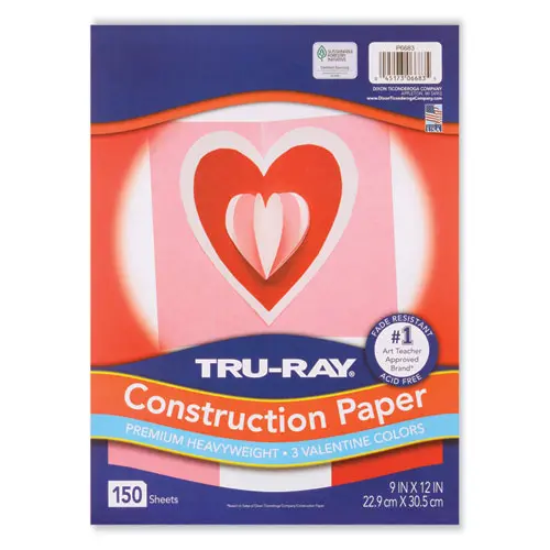 Tru-Ray Construction Paper, 70 Lb Text Weight, 9 X 12, Assorted Valentine Colors, 150/Pack 1