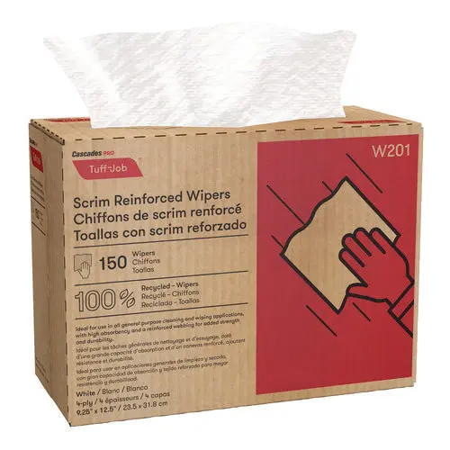 Tuff-Job Scrim Reinforced Wipers, 4-Ply, 9.25 X 12.5, White, 150/Box, 10 Boxes/Carton 1