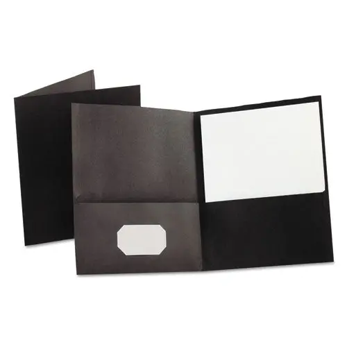 Twin-Pocket Folder, Embossed Leather Grain Paper, Black, 25-Box 1