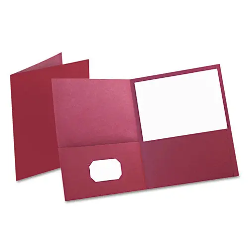 Twin-Pocket Folder, Embossed Leather Grain Paper, Burgundy, 25-Box 1