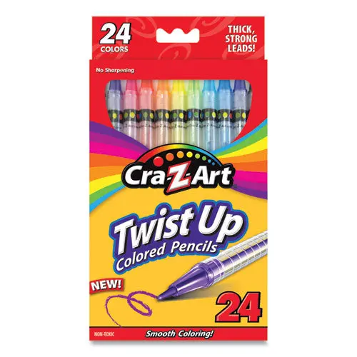 Twist Up Colored Pencils, 24 Assorted Lead Colors, Clear Barrel, 24-Set 1