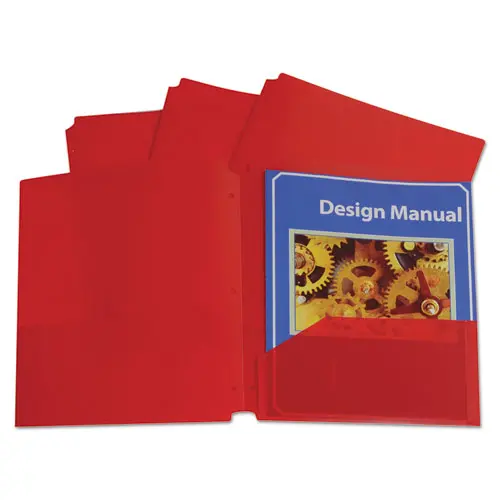Two-Pocket Heavyweight Poly Portfolio Folder, 3-Hole Punch, Letter, Red, 25-Box 1