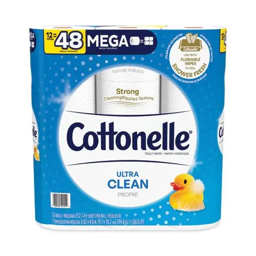 Ultra Cleancare Toilet Paper, Strong Tissue, Mega Rolls, 1-Ply, White, 284 Sheets-Roll, 12 Rolls-Pack, 48 Rolls-Carton 1
