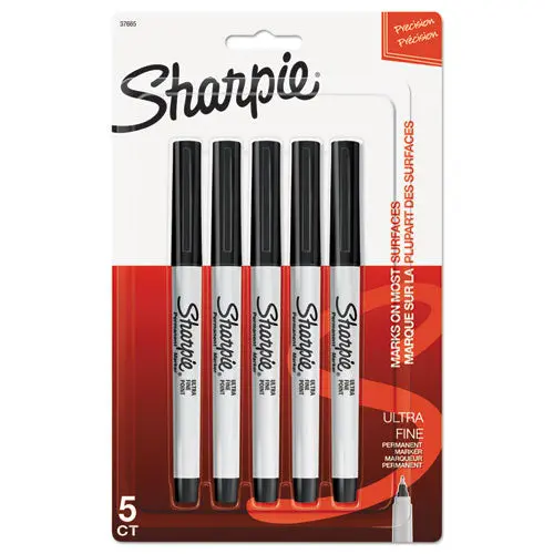 Ultra Fine Tip Permanent Marker, Extra-Fine Needle Tip, Black, 5-Pack 1