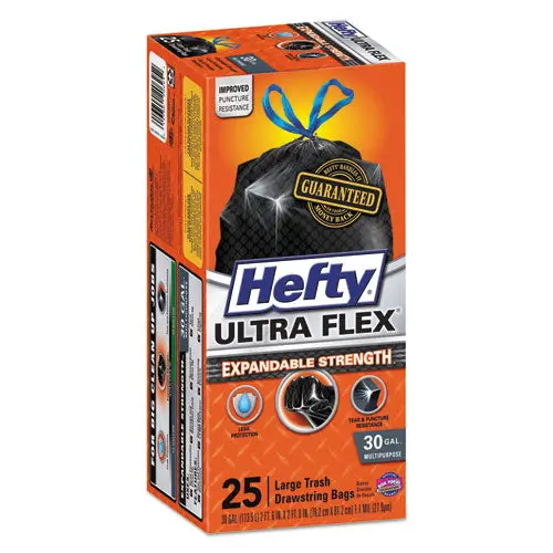 Ultra Flex Waste Bags, 30 Gal, 1.05 Mil, 6" X 2.1", Black, 150-Carton 1