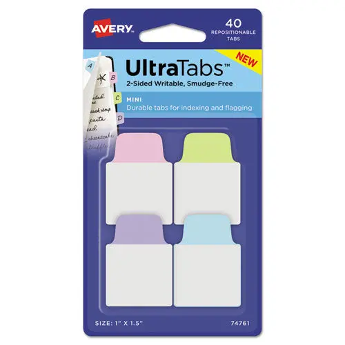 Ultra Tabs Repositionable Mini Tabs, 1-5-Cut Tabs, Assorted Pastels, 1" Wide, 40-Pack 1