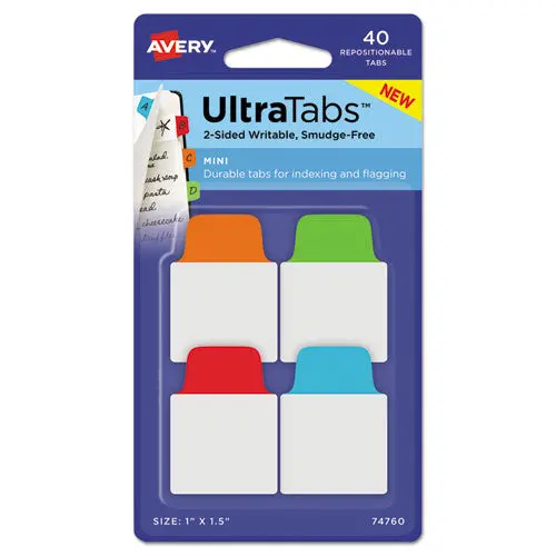 Ultra Tabs Repositionable Mini Tabs, 1-5-Cut Tabs, Assorted Primary Colors, 1" Wide, 40-Pack 1