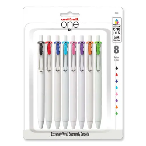 Unione Gel Pen, Retractable, Medium 0.7 Mm, Assorted Ink Colors, White Barrel, 8-Pack 1