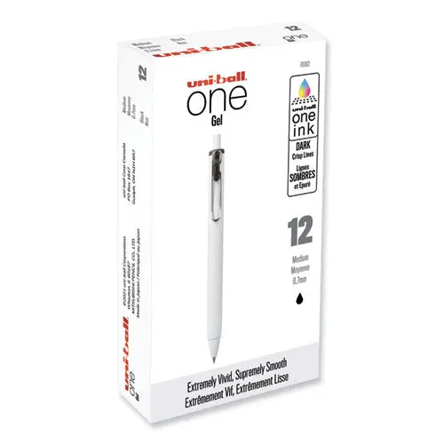 Unione Gel Pen, Retractable, Medium 0.7 Mm, Black Ink, White Barrel, Dozen 1