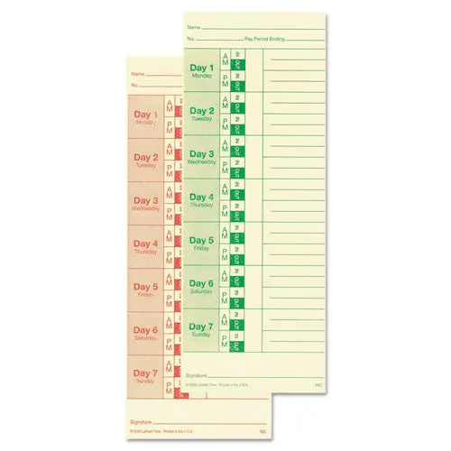 Universal Time Card, Side Print, 3 1-2 X 9, Bi-Weekly-Weekly, 2-Sided 100-Pack 1