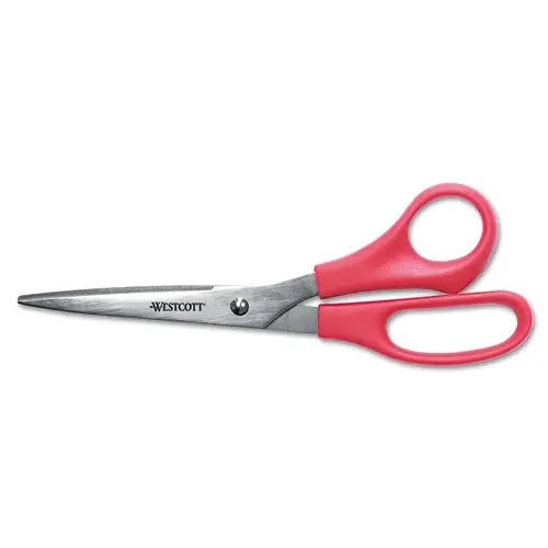 Value Line Stainless Steel Shears, 8" Long, 3.5" Cut Length, Red Straight Handle 1