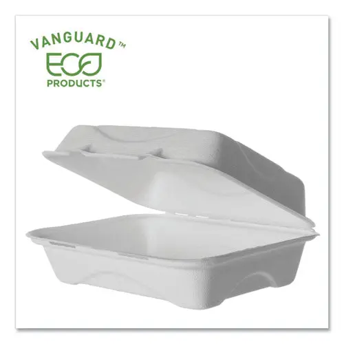 Vanguard Renewable And Compostable Sugarcane Clamshells, 1-Compartment, 9 X 6 X 3, White, 250-Carton 1