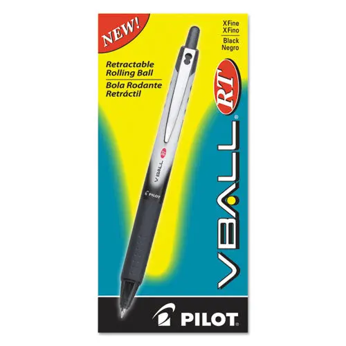 Vball Rt Liquid Ink Retractable Roller Ball Pen, 0.5Mm, Black Ink, Black-White Barrel 1