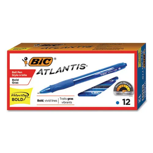 Velocity Atlantis Bold Retractable Ballpoint Pen, 1.6Mm, Blue Ink, Trans-Blue Barrel, Dozen 1
