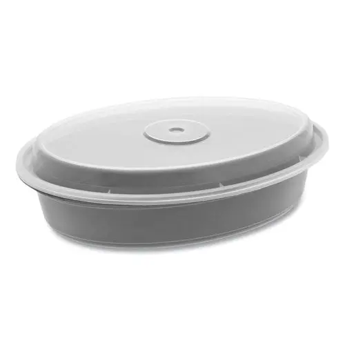 Versatainer Containers, Oval, 9.1 X 6.7 X 1.9, Black-Clear, 150-Carton 1