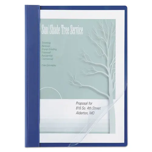 Vinyl Report Cover, Prong Clip, Letter, 1-2" Capacity, Clear Cover-Blue Back 1
