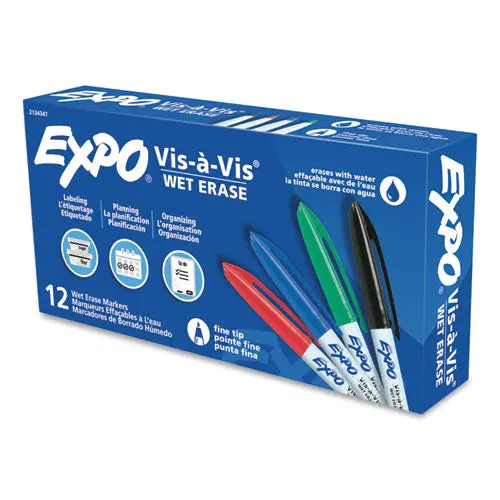 Vis-A-Vis Wet Erase Marker, Fine Bullet Tip, Assorted, Dozen 1