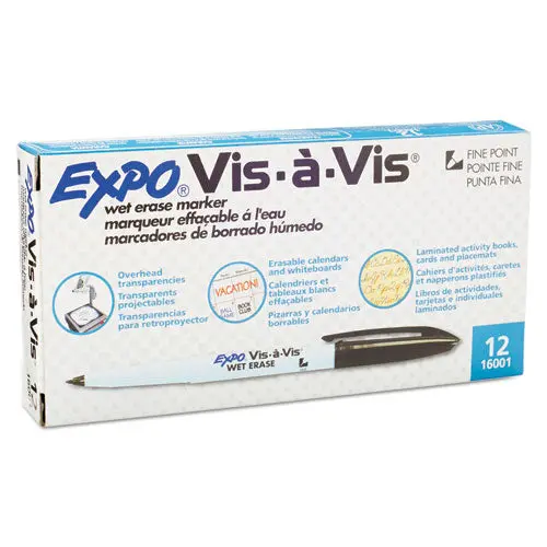 Vis-À-Vis Wet Erase Marker, Fine Bullet Tip, Black, Dozen 1