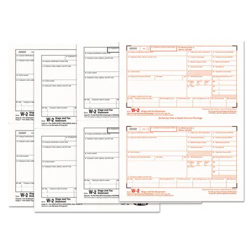 W-2 Tax Forms, 4-Part, 5 1-2 X 8 1-2, Inkjet-Laser, 50 W-2S And 1 W-3 1