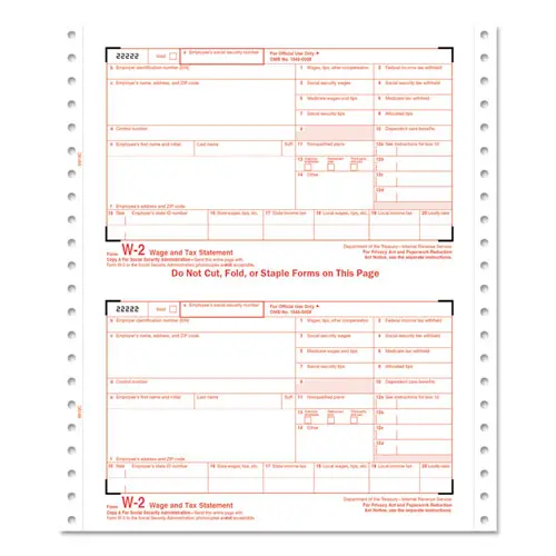 W-2 Tax Forms, 6-Part Carbonless, 5 1-2 X 8 1-2, 24 W-2S And 1 W-3 1