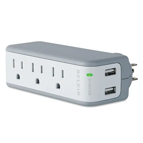 Wall Mount Surge Protector, 3 Outlets-2 Usb Ports, 918 Joules, Gray-White 1