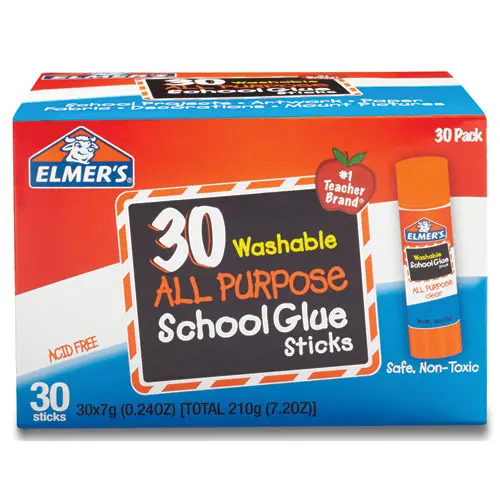 Washable School Glue Sticks, 0.24 Oz, Applies And Dries Clear, 30-Box 1