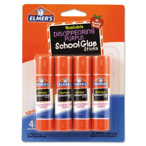 Washable School Glue Sticks, 0.24 Oz, Applies Purple, Dries Clear, 4-Pack 1