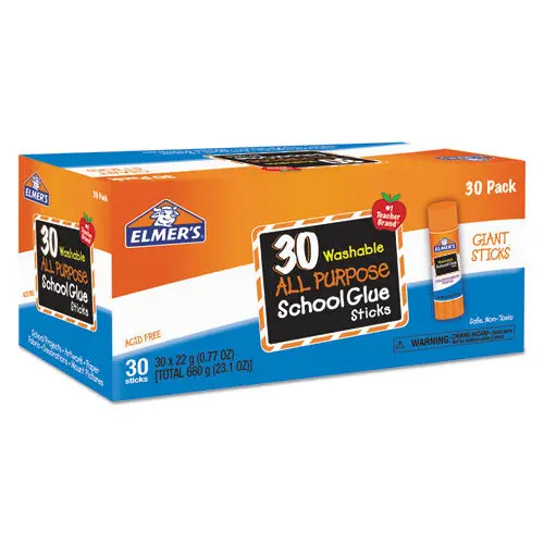 Washable School Glue Sticks, 0.77 Oz, Applies White Snd Dries Clear, 30-Box 1
