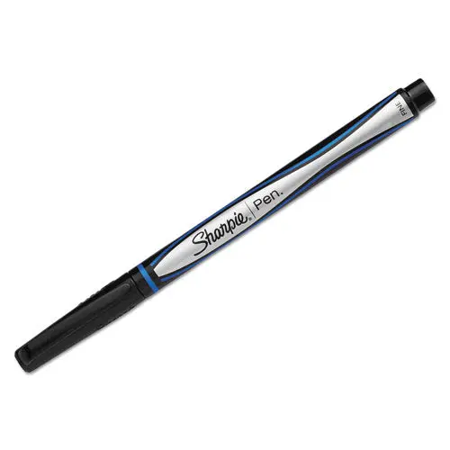 Water-Resistant Ink Stick Plastic Point Pen, 0.88 Mm, Blue Ink, Black-Gray-Blue Barrel, Dozen 1