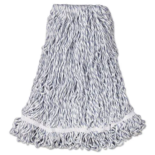 Web Foot Finish Mop, Cotton-Synthetic, White, Large, 1" White Headband, 6-Carton 1