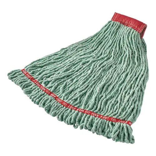 Web Foot Shrinkless Looped-End Wet Mop Head, Cotton-Synthetic, Large, Green, 5" Red Headband 1