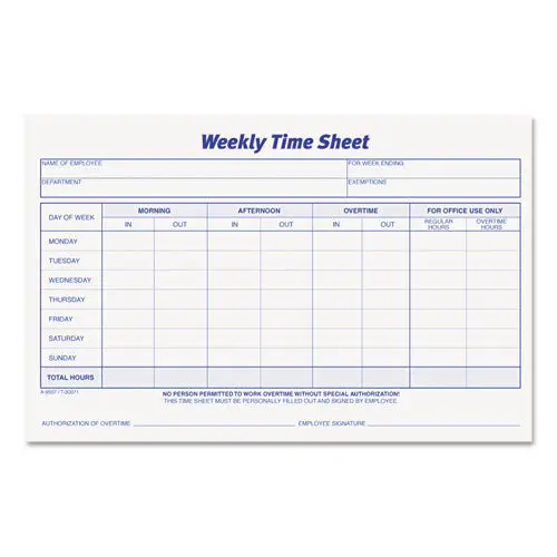 Weekly Time Sheets, 5 1-2 X 8 1-2, 50-Pad, 2-Pack 1