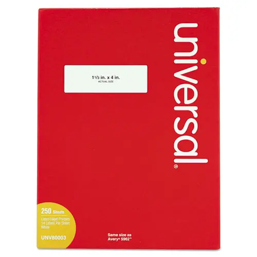 White Labels, Inkjet-Laser Printers, 1.33 X 4, White, 14-Sheet, 250 Sheets-Box 1