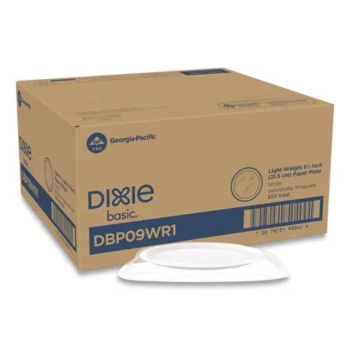 White Paper Plates, 8.5" Diameter, Individually Wrapped, White, 500-Carton 1